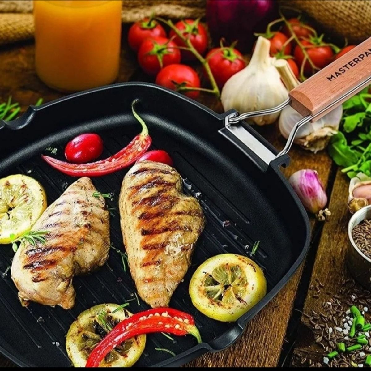 GENERICO - Masterpan Non-stick Grill Pan Wooden 24cm