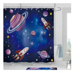 COMPRAPO - Cortina Baño Impermeable Universe + 12 Ganchos de regalo