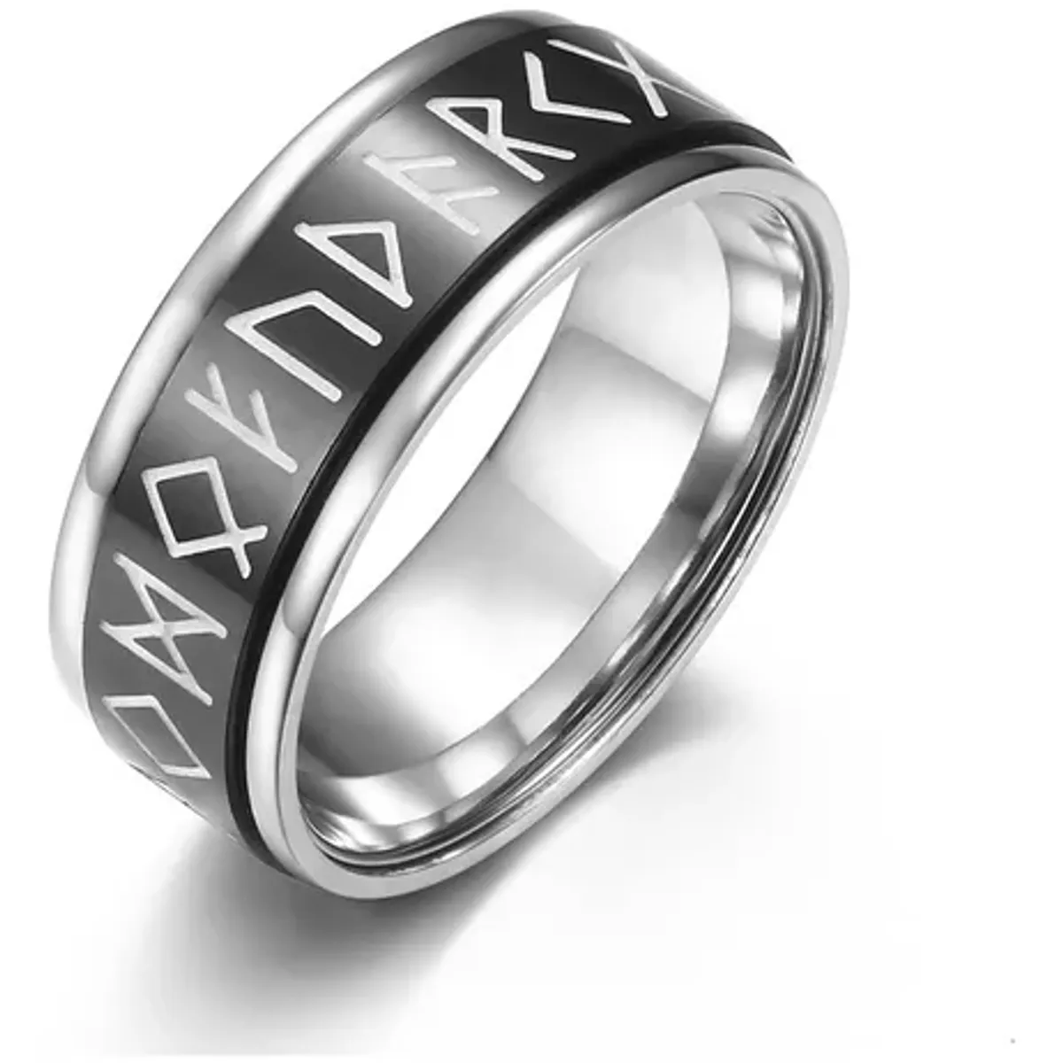 GENERICO - Anillo Runas Vikingo En Titanio Giratoria Hombre