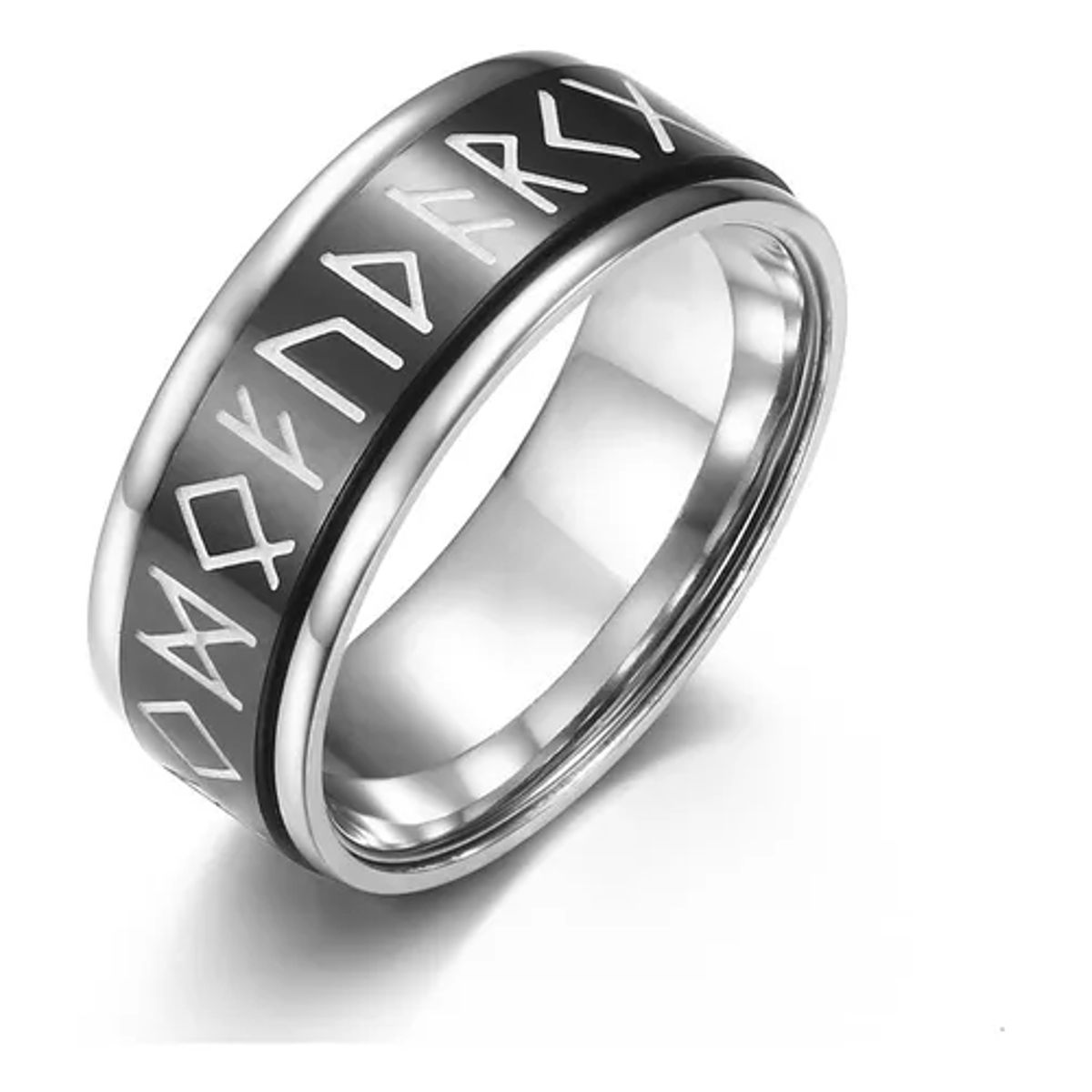 GENERICO - Anillo Runas Vikingo En Titanio Giratoria Hombre