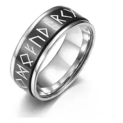GENERICO - Anillo Runas Vikingo En Titanio Giratoria Hombre