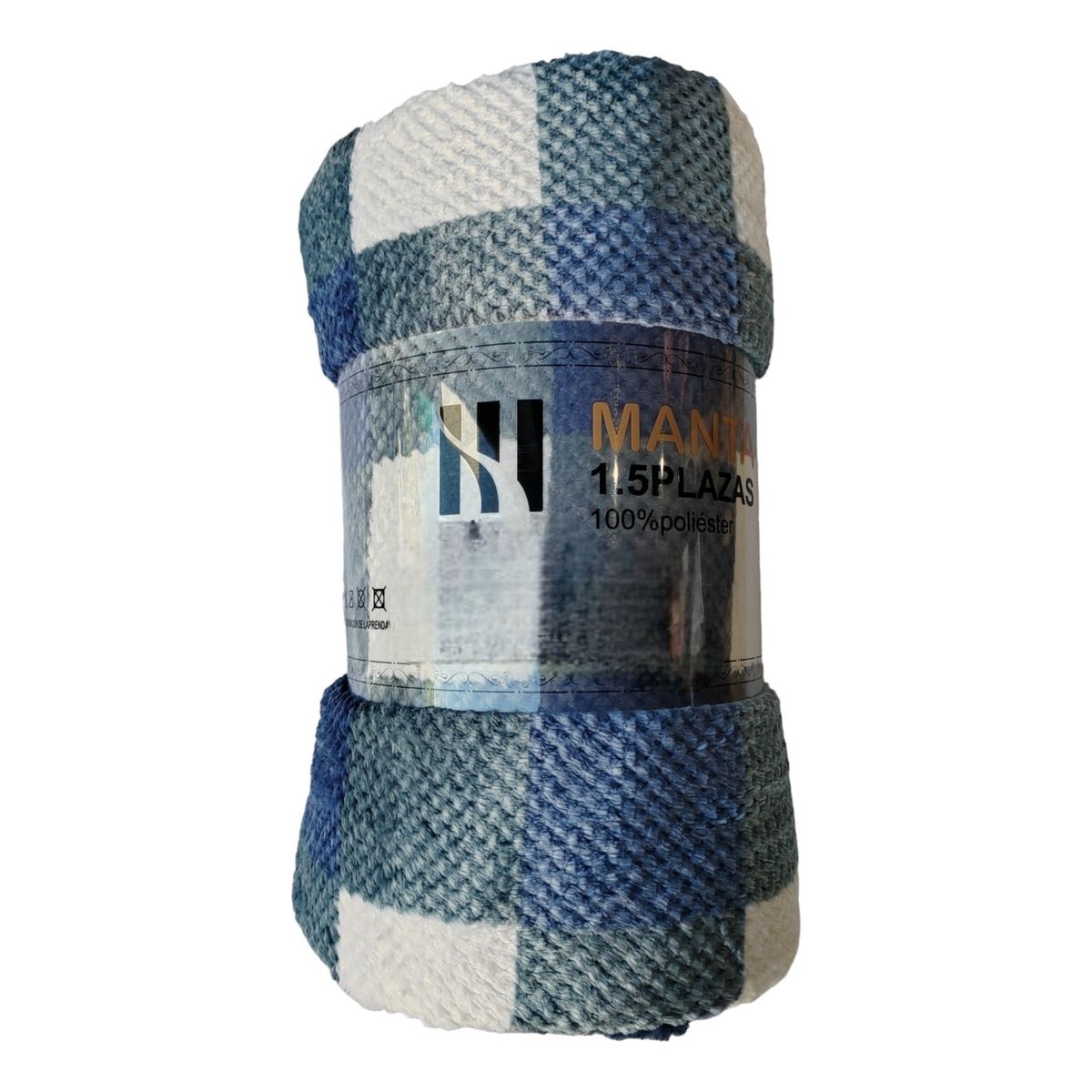 GENERICO - Frazada De Polar Manta Plaza Y Media Multicolor Cuadros Azul