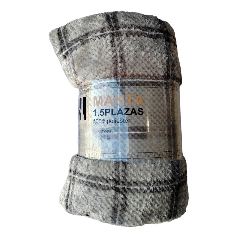 GENERICO - Frazada De Polar Manta Plaza Y Media Multicolor Cuadros Gris