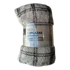GENERICO - Frazada De Polar Manta Plaza Y Media Multicolor Cuadros Gris
