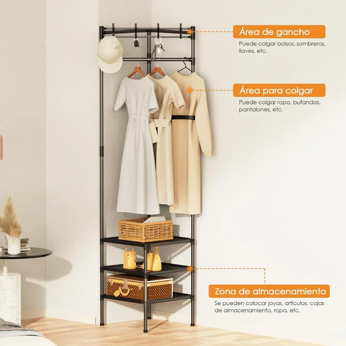 YOMYM - Perchero 4 Ganchos De Metal Perchero Esquinero De 3 Niveles