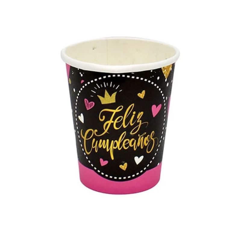 GENERICO - Vasos Feliz Cumpleaños Negro y Fucsia 6pcs