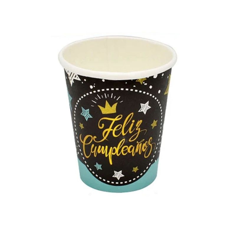 GENERICO - Vaso De Cartón Feliz Cumpleaños Azul 6pcs