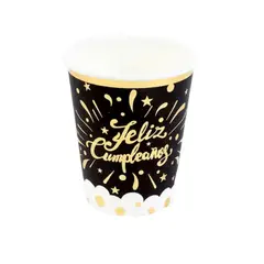 GENERICO - Vasos Feliz Cumpleaños Negro y Dorado 6pcs 9oz