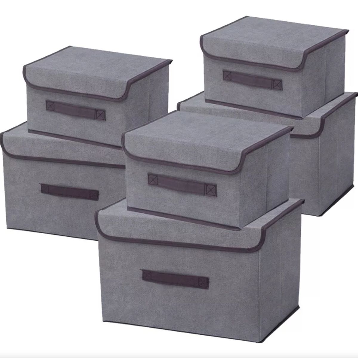 TNAKIEX - 6 Unidades Cajas Organizadoras De Tela Plegables Con Tapas-gris