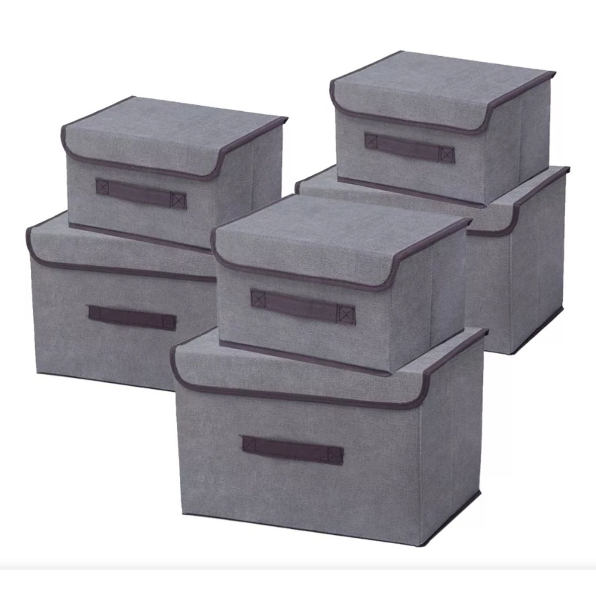 TNAKIEX - 6 Unidades Cajas Organizadoras De Tela Plegables Con Tapas-gris