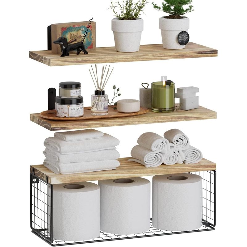 TNAKIEX - Repisas Flotantes De Madera con Estante Modernas Con Reja 100% Pino
