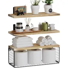 TNAKIEX - Repisas Flotantes De Madera con Estante Modernas Con Reja 100% Pino