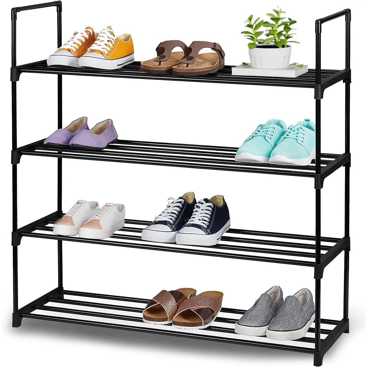 YOMYM - Zapatero 4 Niveles Zapatero 12 Pares  Metal Negro 60X26X72CM