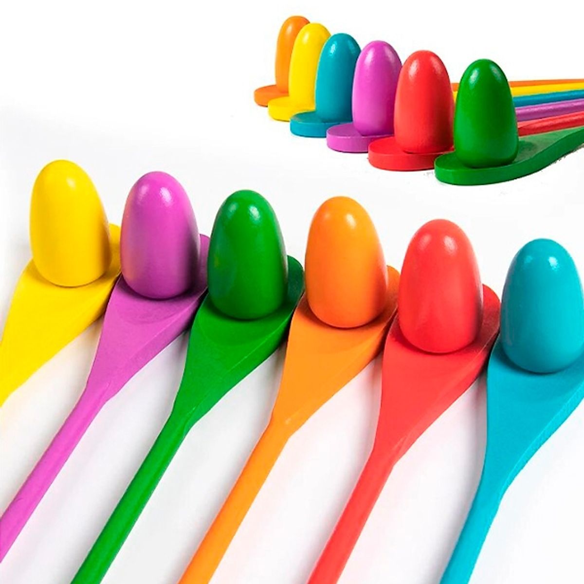 GENERICO - Cucharas + Huevos Set de 6x de Madera