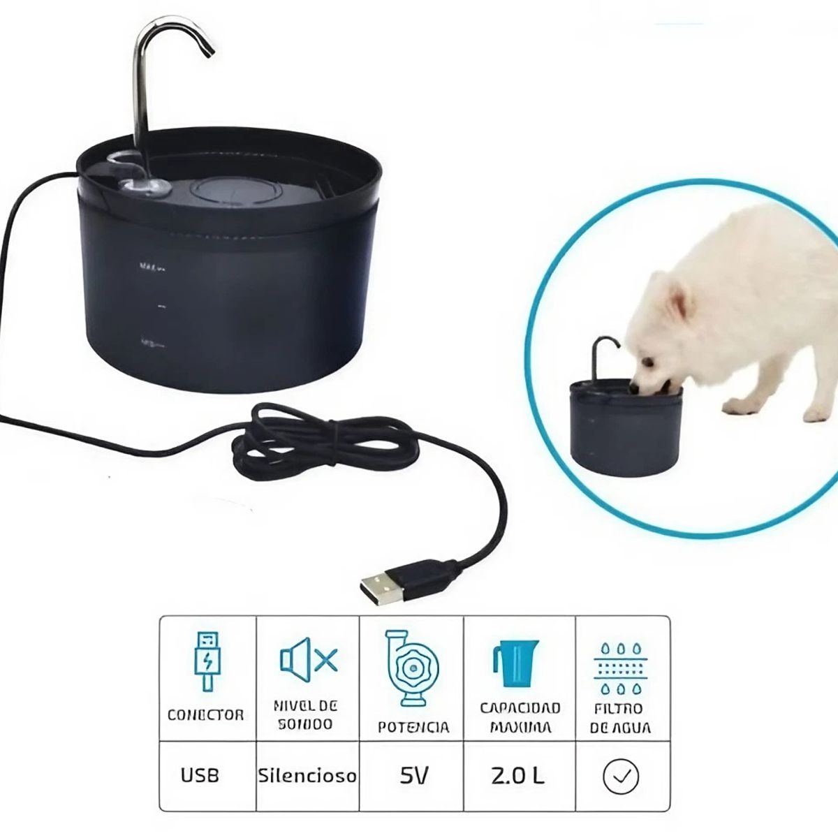 GENERICO - Bebedero Dispensador de Agua para Mascota 2L