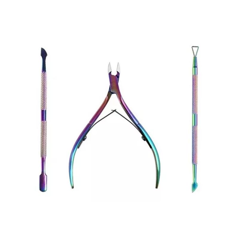 GENERICO - Kit 3 Corta Cutículas Y Repujadores Tornasol