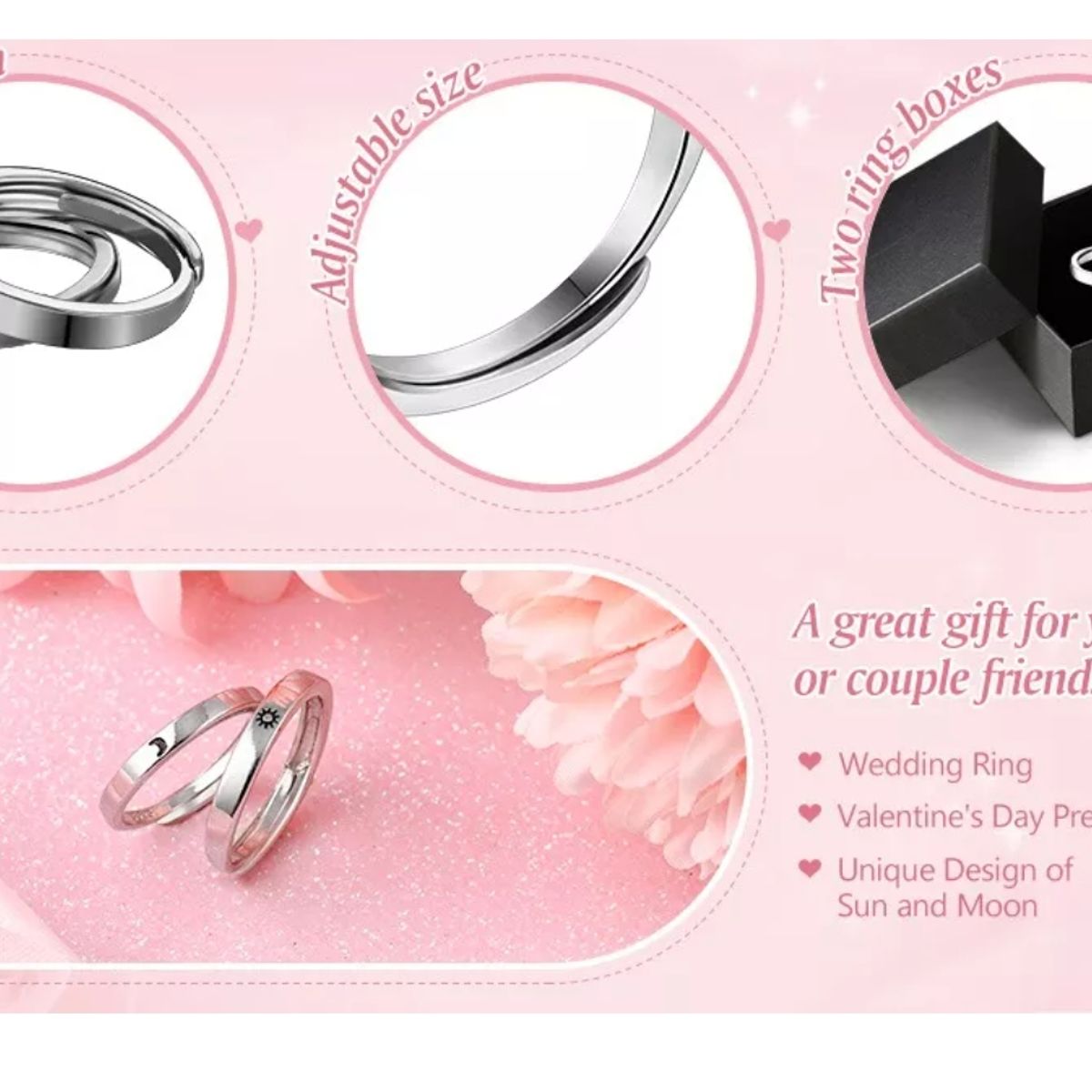 GENERICO - Anillos Pareja Diseño Sol Y Luna De Compromiso