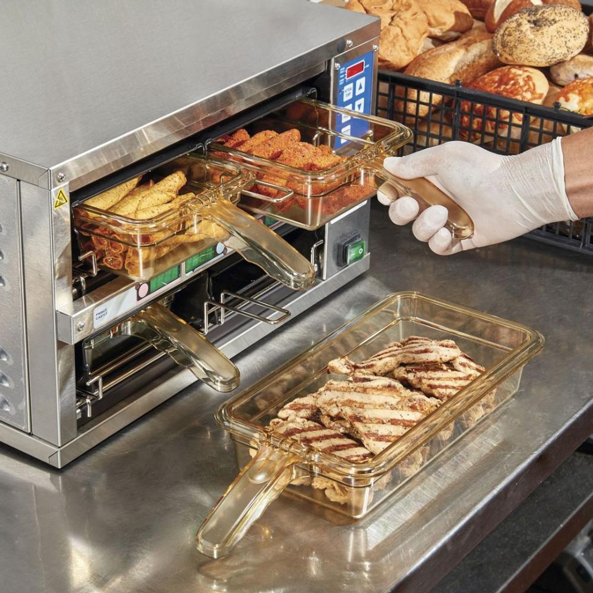 CAMBRO - RECIPIENTE ALTA TEMPERATURA 1/3 CON ASA COLOR AMBAR IMAHE