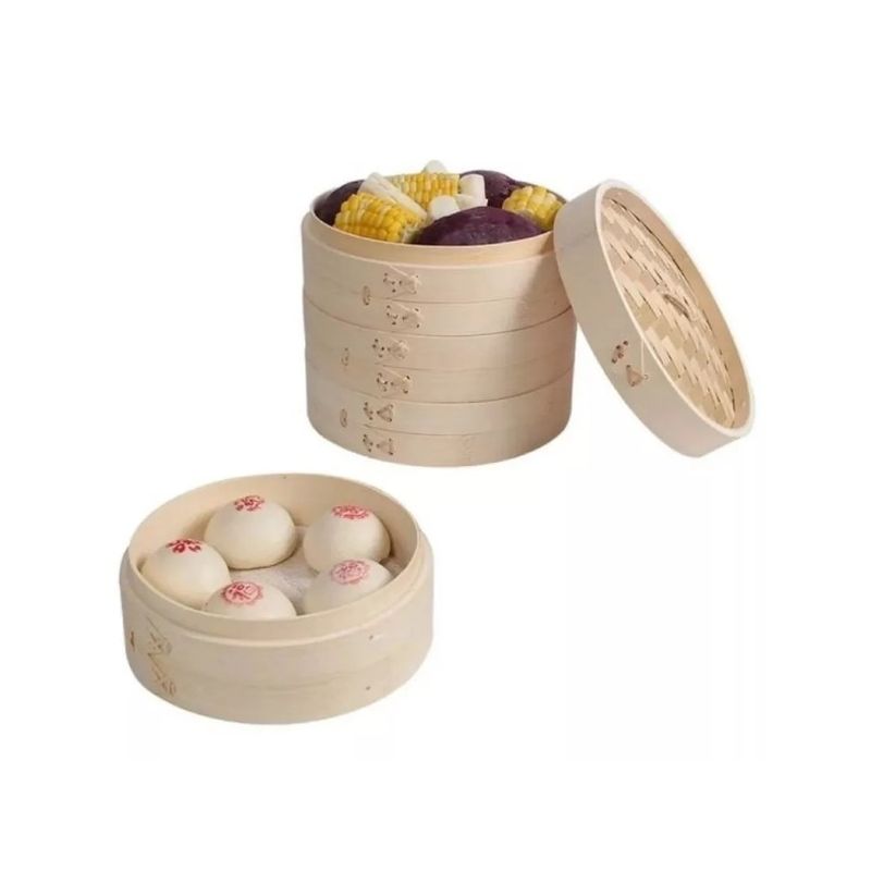 GENERICO - Olla Vaporera De Bambú 2 Niveles Cocina A Vapor Bambu 24cm