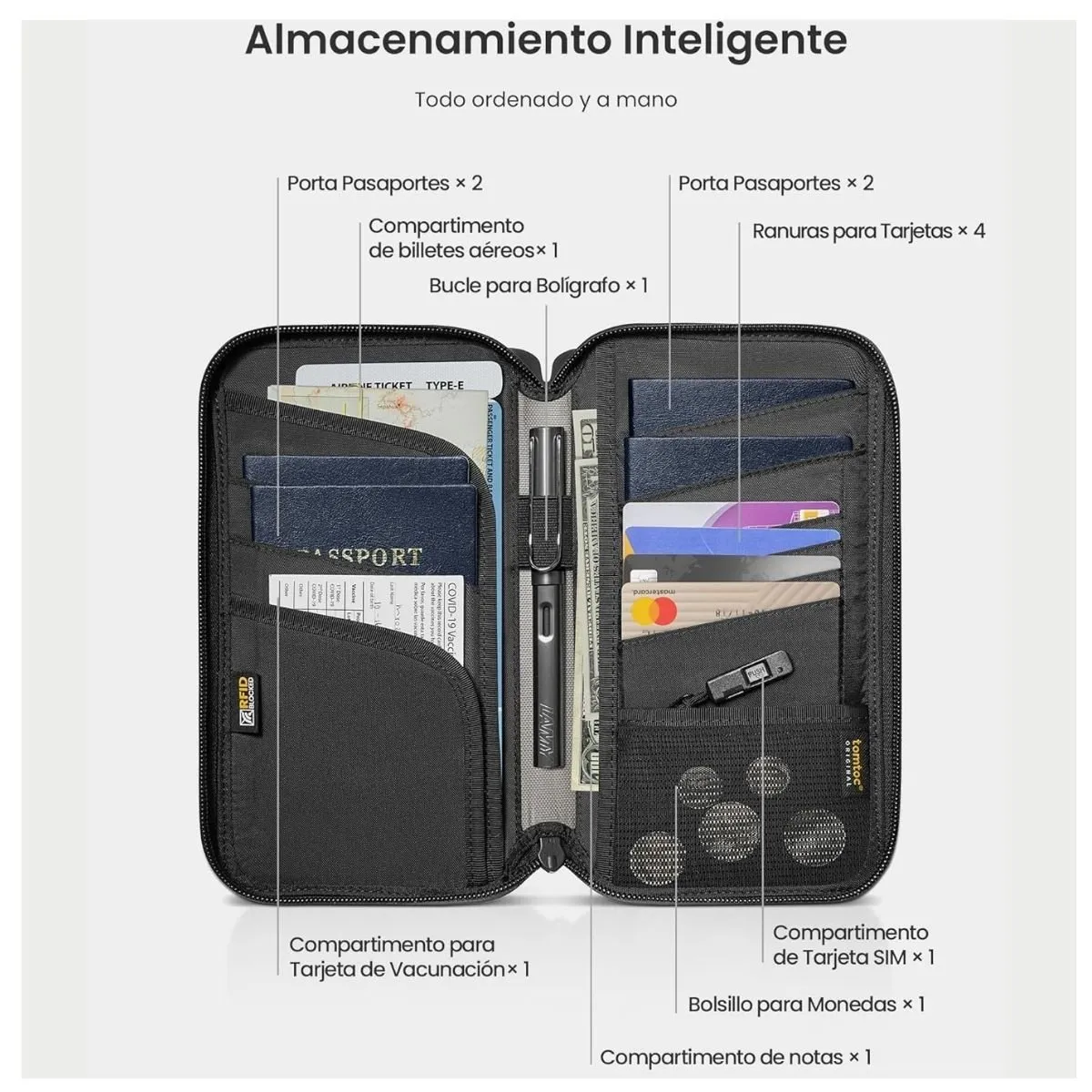 TOMTOC - Tomtoc Estuche para Pasaporte Navigator-T03 - Gris