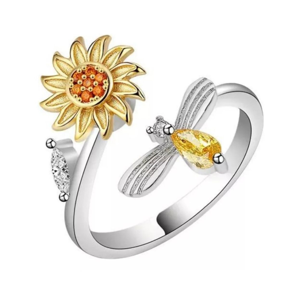 GENERICO - Anillo Antiestrés Tik Tok Flor Girasol Giratorio Ajustable