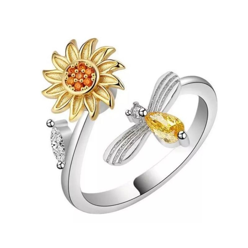 GENERICO - Anillo Antiestrés Tik Tok Flor Girasol Giratorio Ajustable