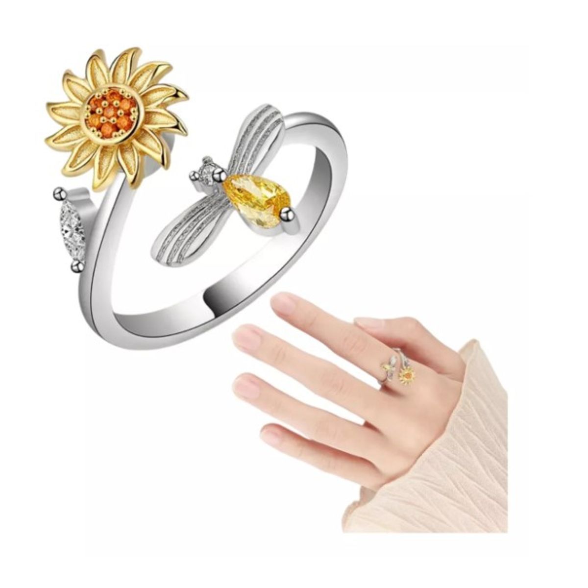 GENERICO - Anillo Antiestrés Tik Tok Flor Girasol Giratorio Ajustable