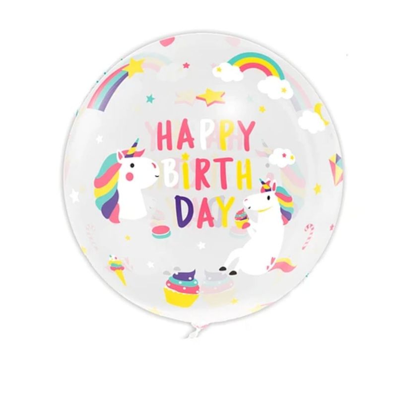 GENERICO - Globo Burbuja Happy Birthday Unicornio 80cm