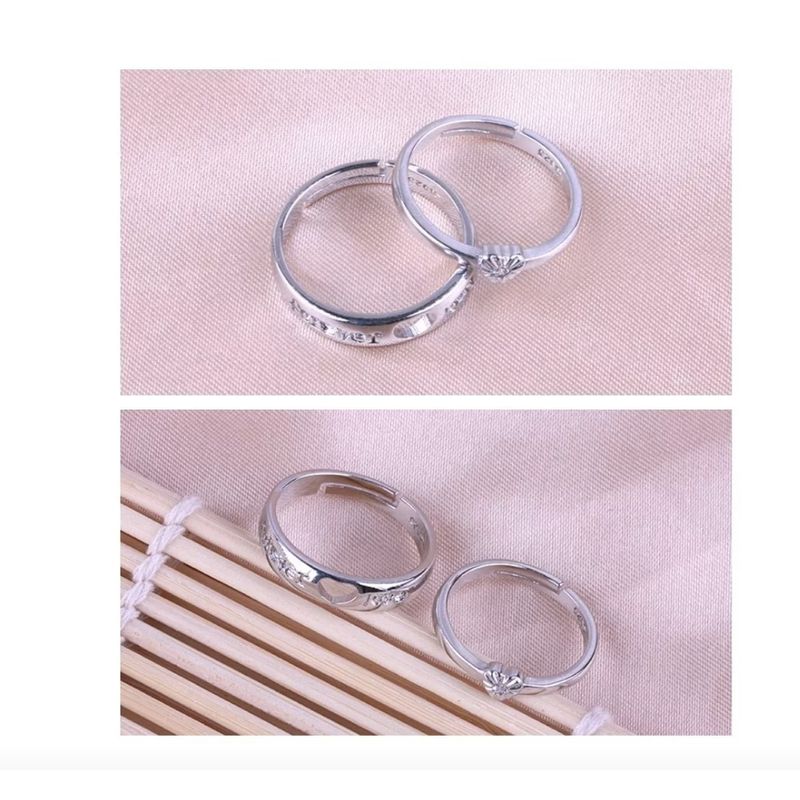 GENERICO - Set Anillos Pareja Ajustable Forever Love Amor Corazón