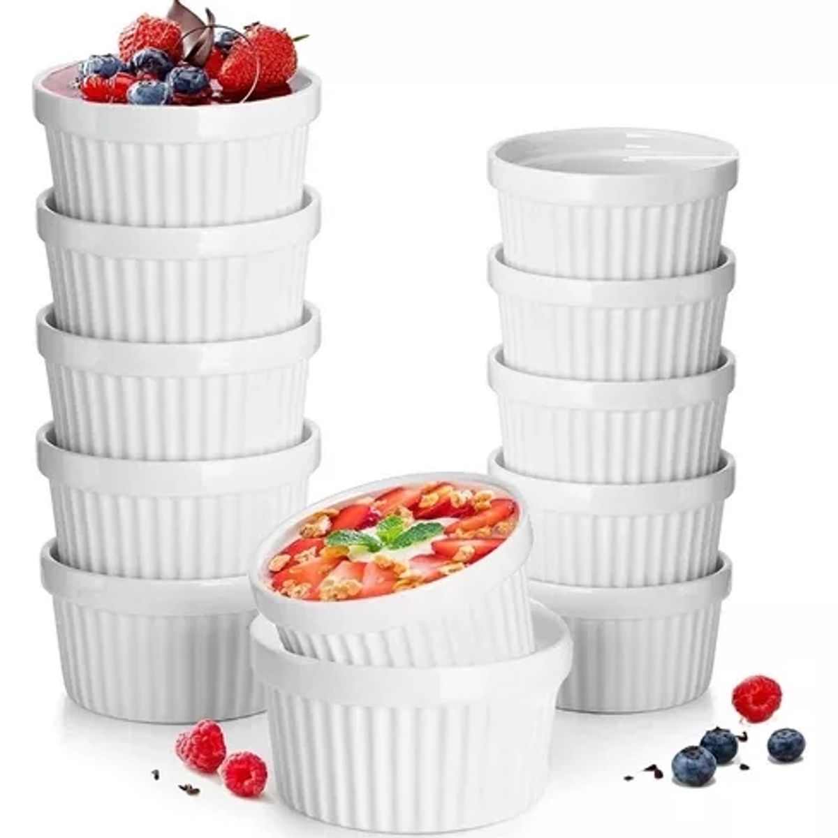 GENERICO - Pack 12 Ramekin Pocillo Blanco Apto Para Horno 270ml