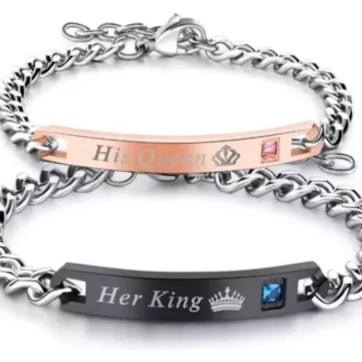 GENERICO - Originales Pulseras Pareja King Queen Rey Reina Acero Inox