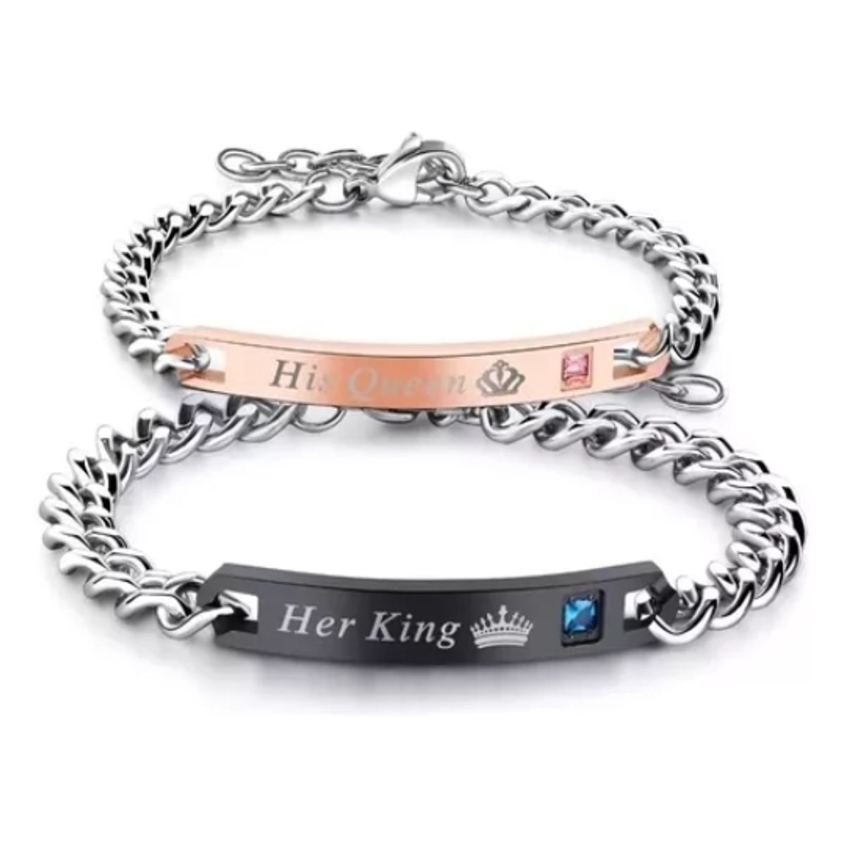 GENERICO - Originales Pulseras Pareja King Queen Rey Reina Acero Inox