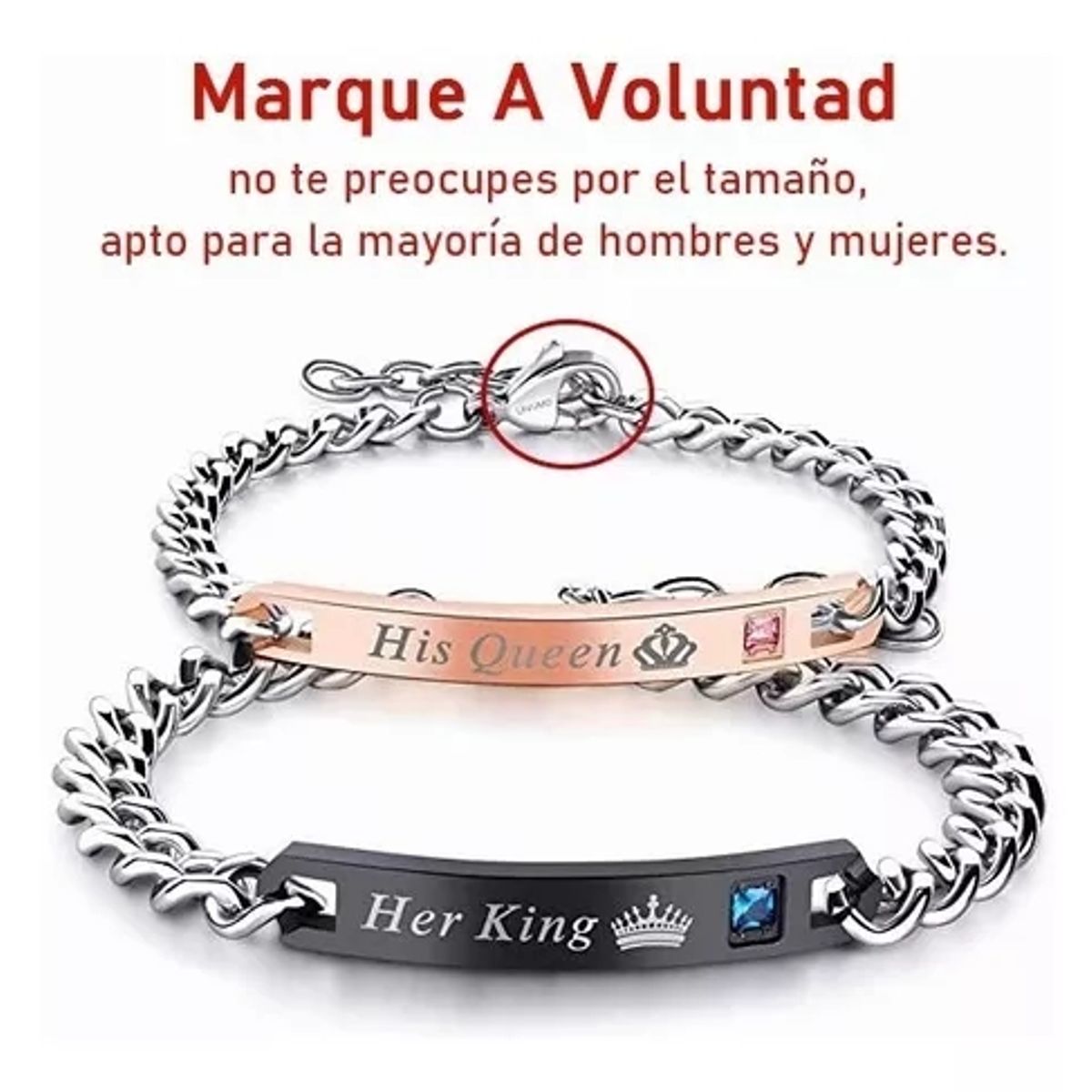 GENERICO - Originales Pulseras Pareja King Queen Rey Reina Acero Inox