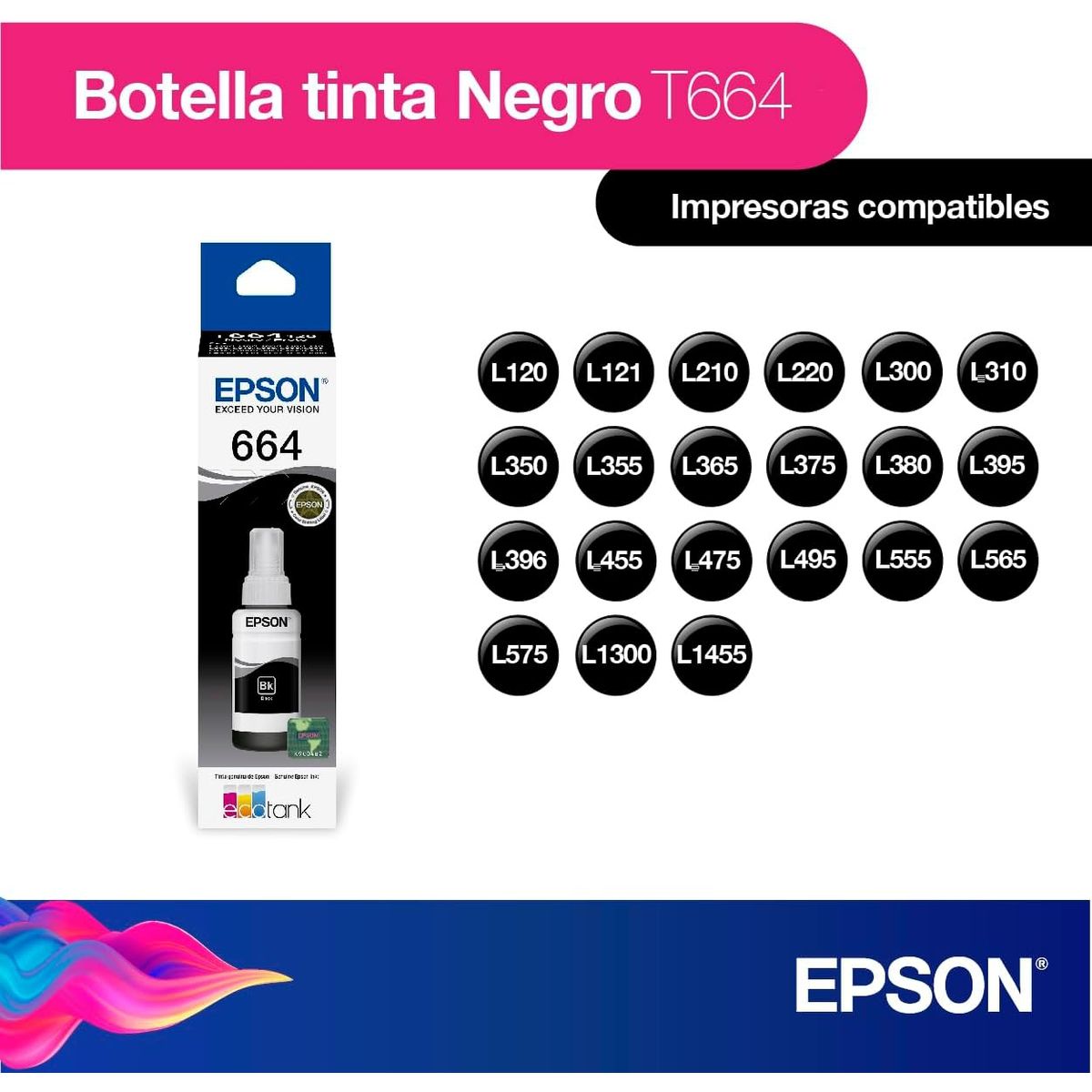 EPSON - Epson Botella de Tinta Ecofit color Negro T664120-AL