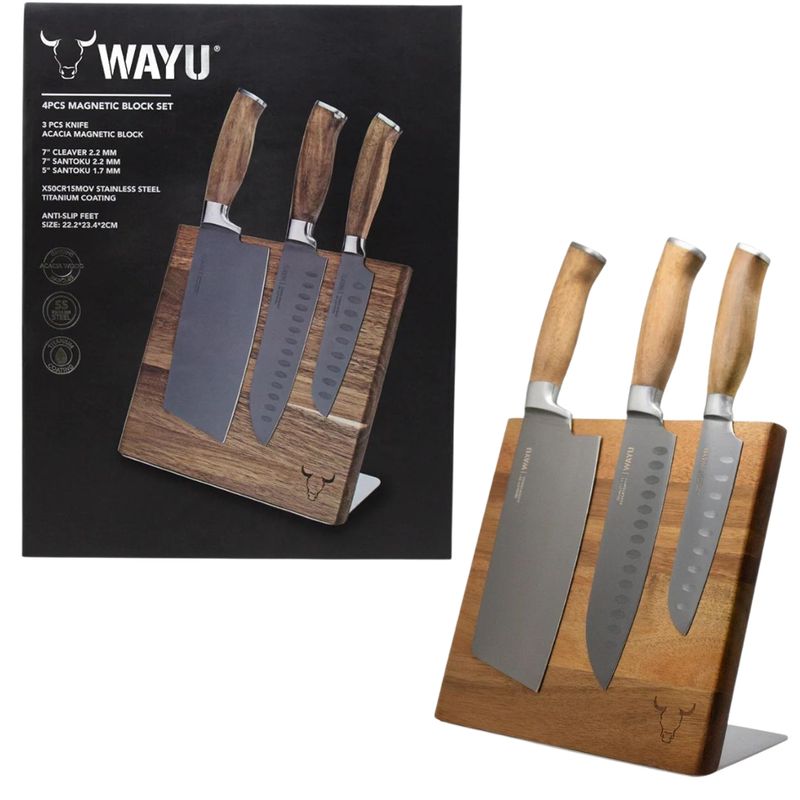 WAYU - Block Magnetico Parrillero Para 4 Cuchillos Wayu Color Marrón oscuro