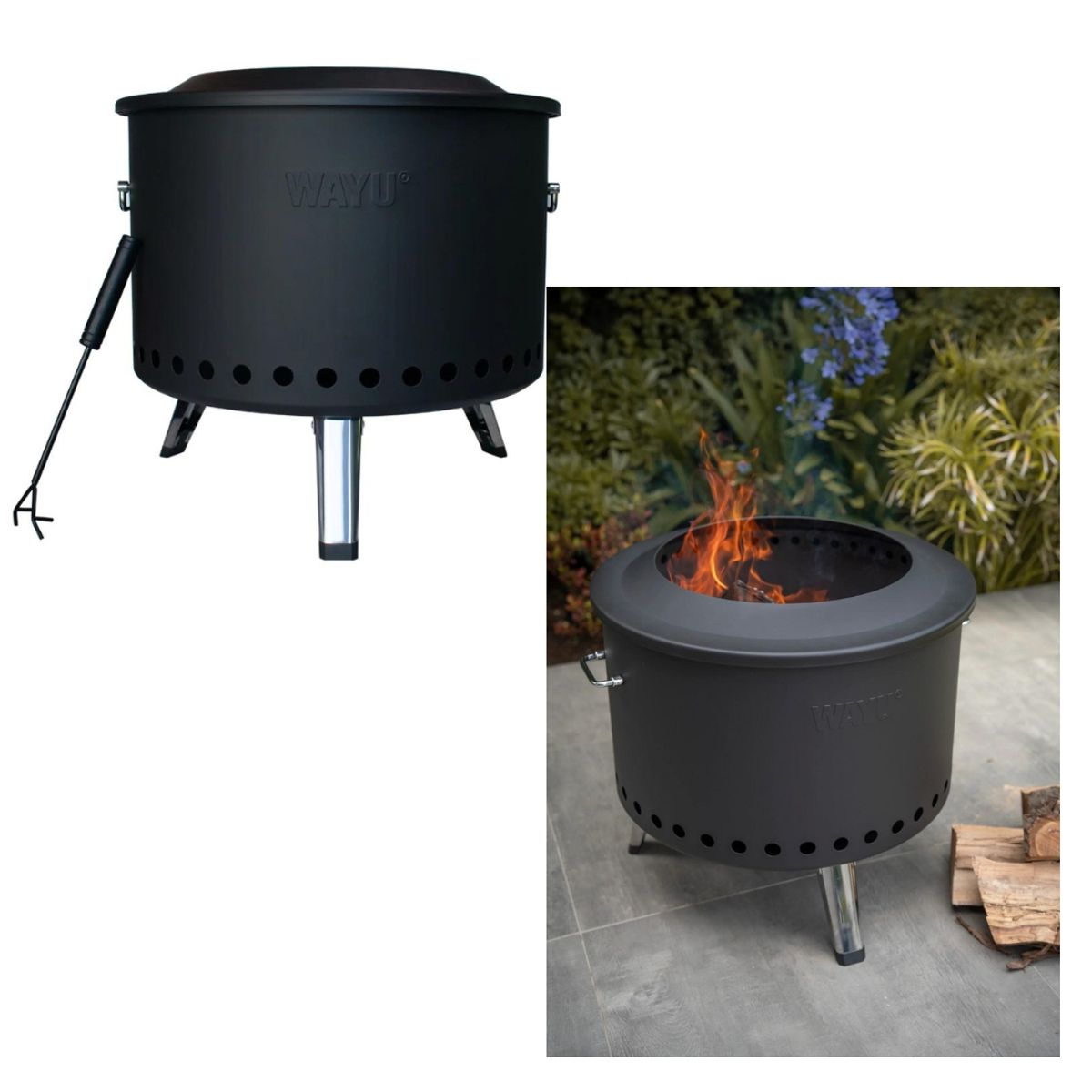 WAYU - Fogón Parrillero Sin Humo Wayu 57 cm – Hierro Rejilla Parrilla + Patas Plegables - Parrillero Austral