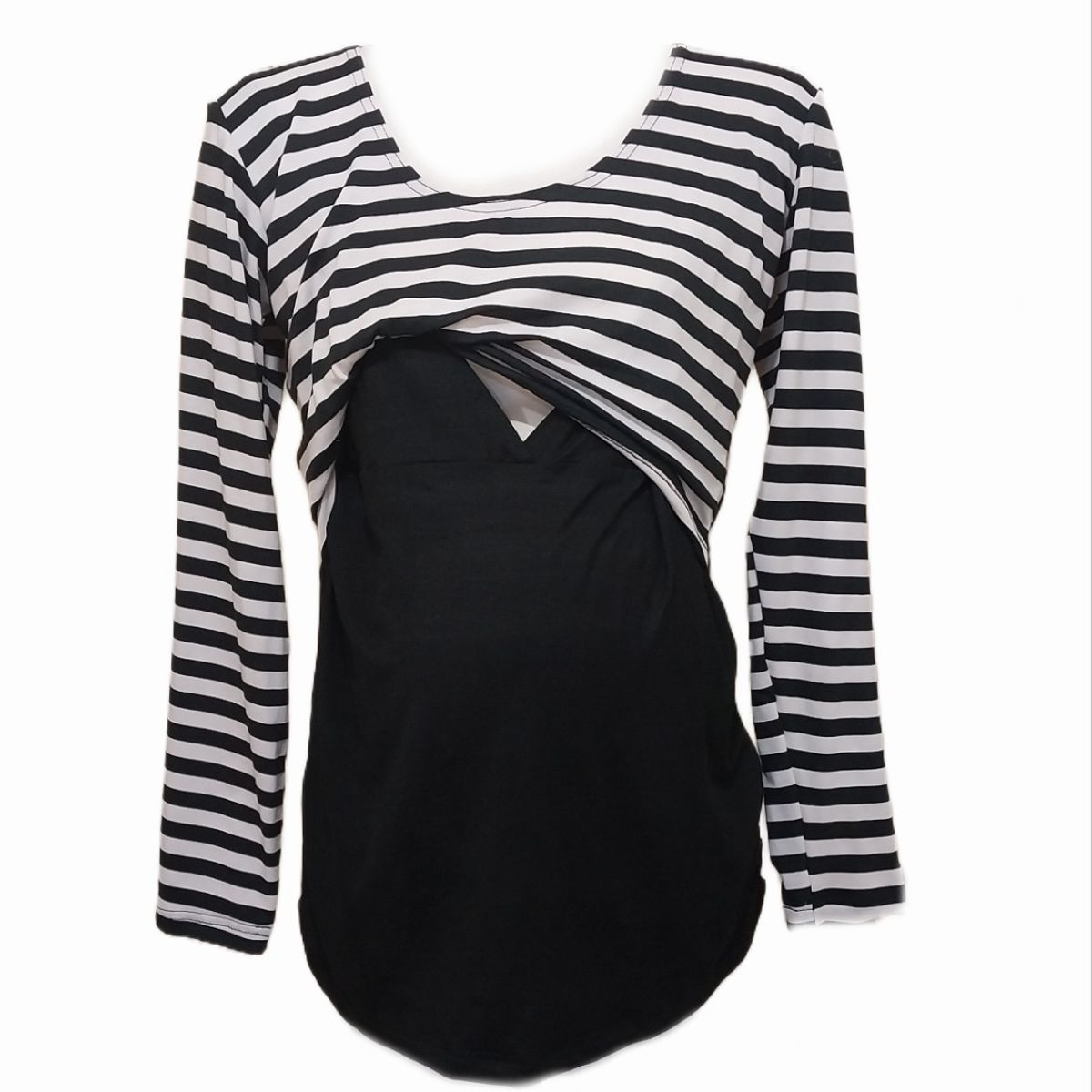 DMOM - Polera Maternal y Lactancia color Negro y listada