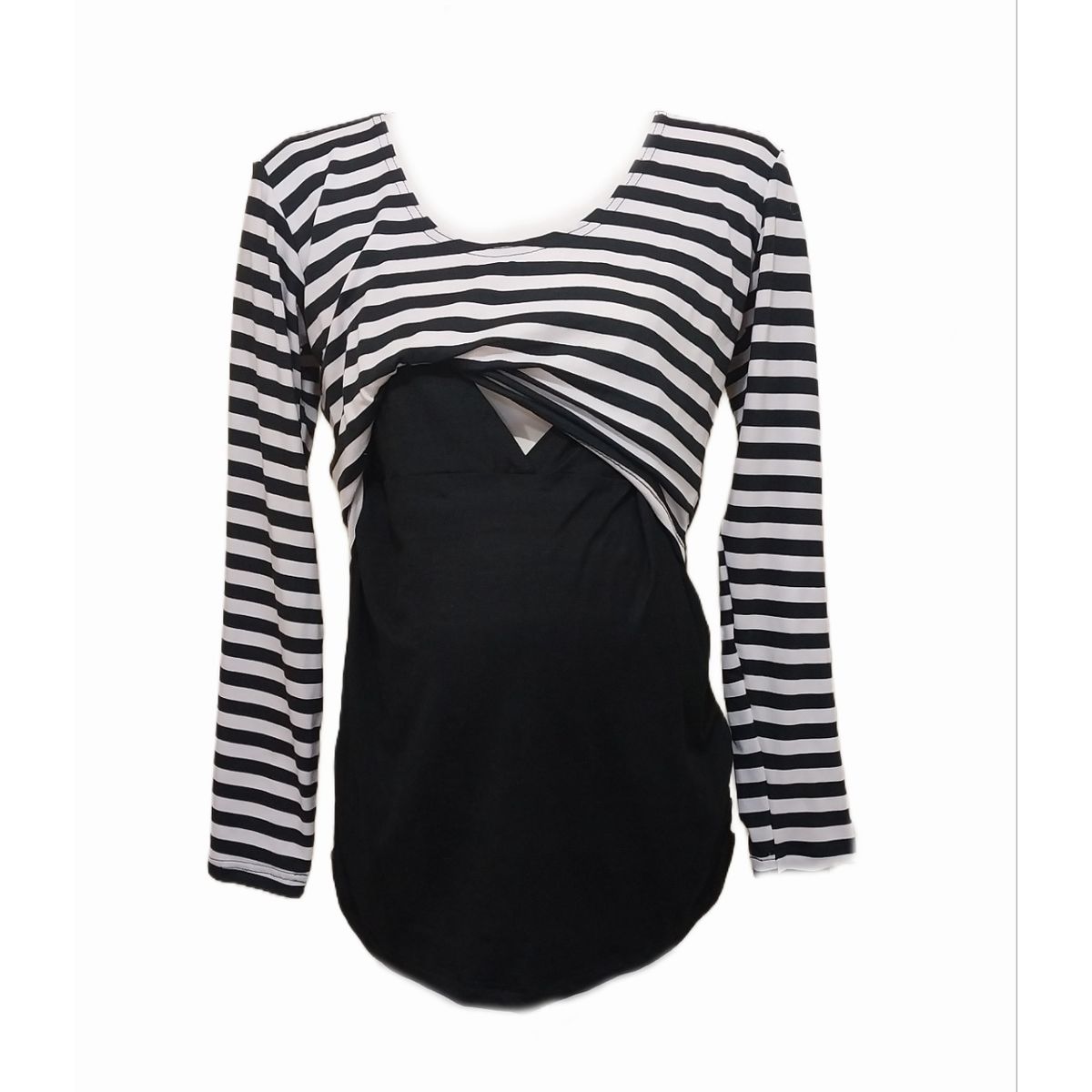 DMOM - Polera Maternal y Lactancia color Negro y listada