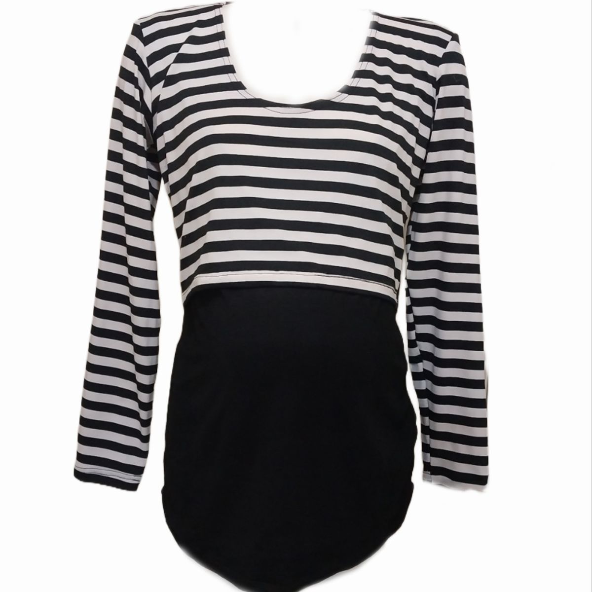 DMOM - Polera Maternal y Lactancia color Negro y listada