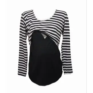 DMOM - Polera Maternal y Lactancia color Negro y listada