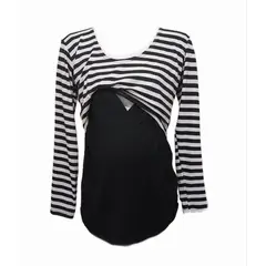 DMOM - Polera Maternal y Lactancia color Negro y listada