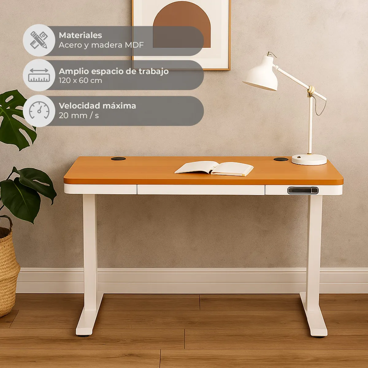 RELAN - Escritorio Eléctrico Oak Pro Top Living Standing Desk