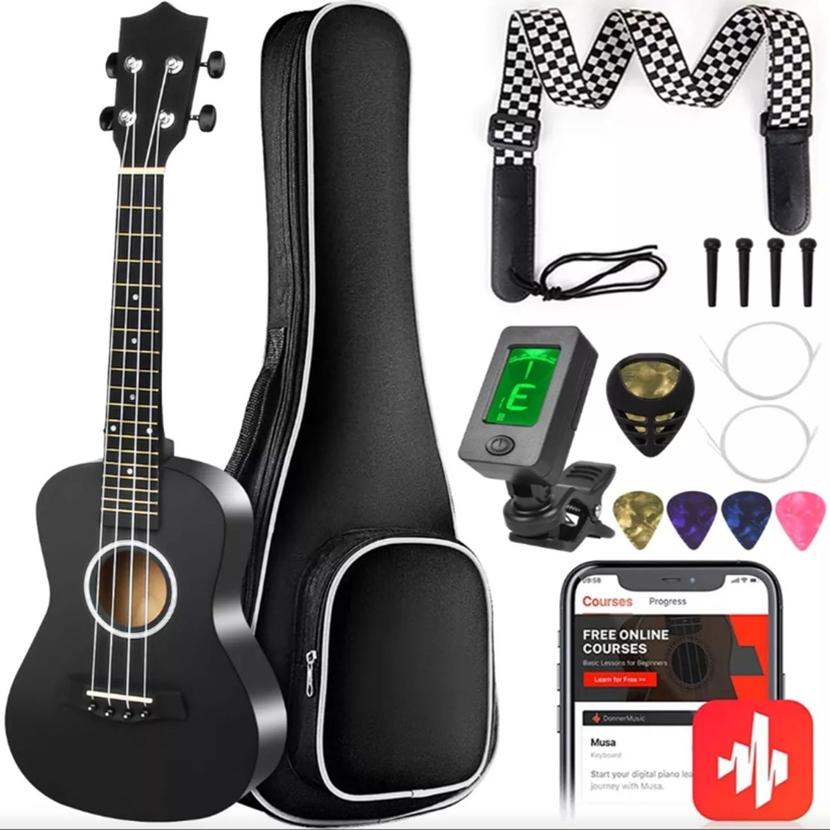 TNAKIEX - Kit De Soprano Concierto Acustico 23in Universal Ukelele