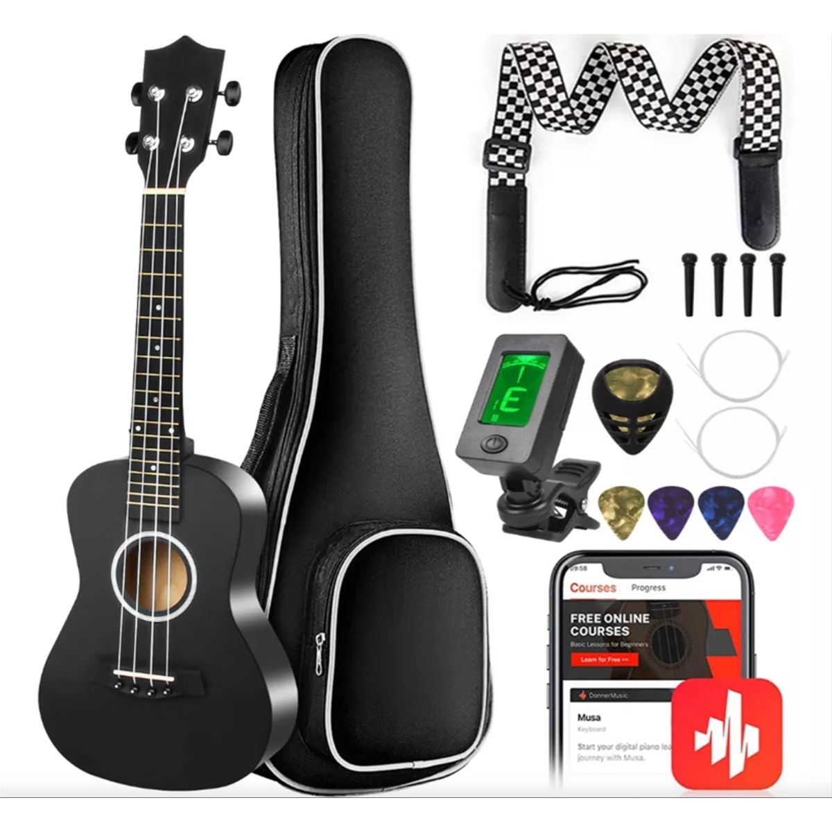 TNAKIEX - Kit De Soprano Concierto Acustico 23in Universal Ukelele