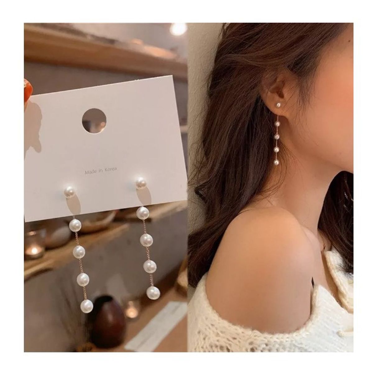 GENERICO - Aros Perlas Colgantes Mujer Largos Cute Aritos Perlitas