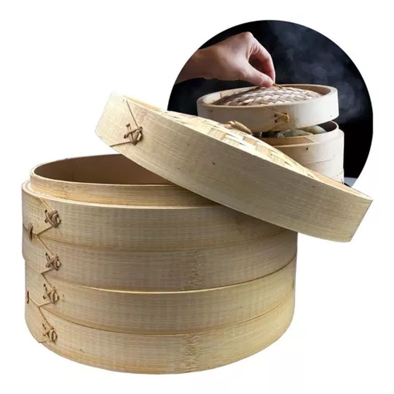 GENERICO - Olla Vaporera De Bambú 2 Niveles Cocina Ecológica 15 Cm