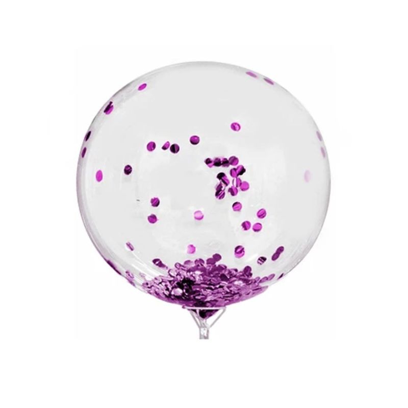 GENERICO - Globo Burbuja Con Confeti Redondo Morado 45cm