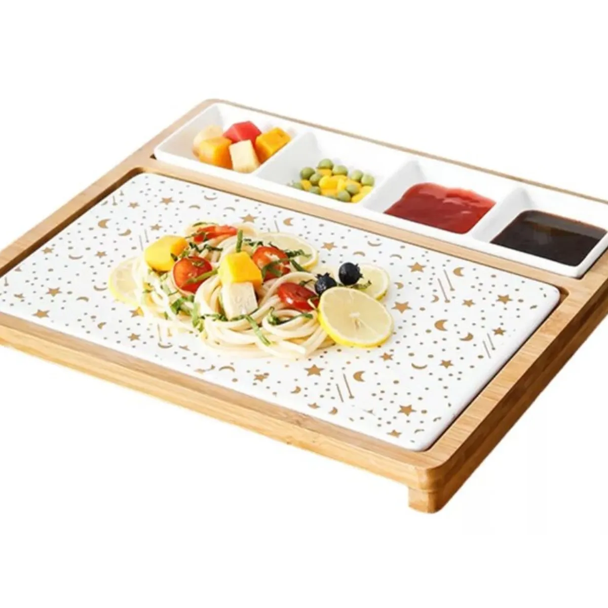 GENERICO - Tabla Bandeja Aperitivos Sushi De Cerámica Con Soporte