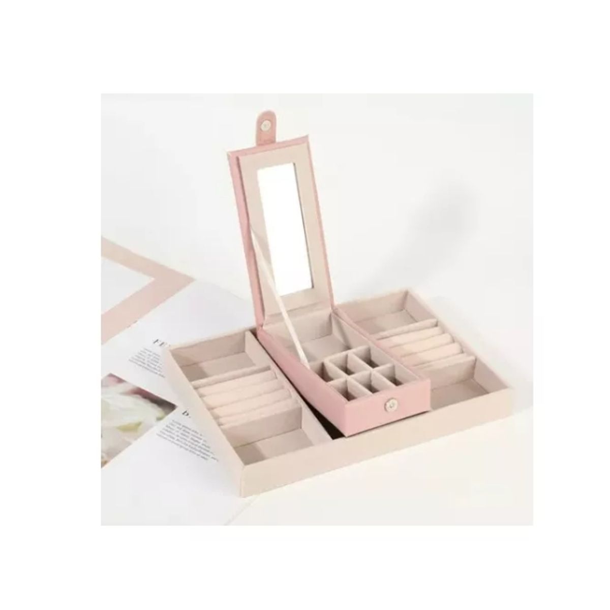 GENERICO - Joyero Caja Para Joyas Con Espejo Tipo Maleta Organizador