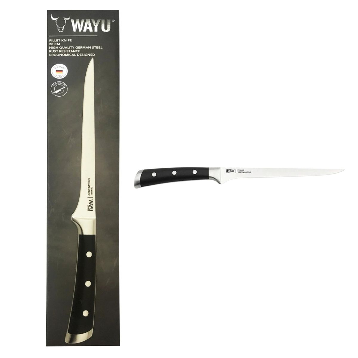 WAYU - Cuchillo Filetero Carne Pollo Pescado 20 Cm - Wayu Color Negro